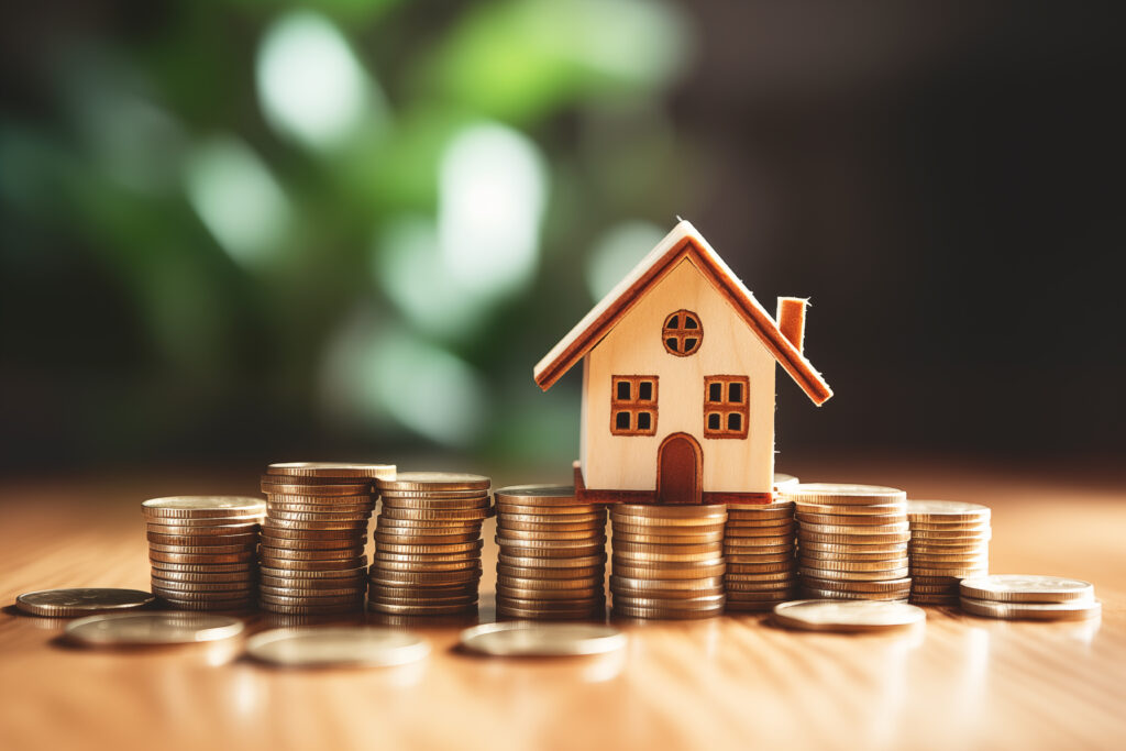 Georgia FLOST demonstrated by a house sitting on a pile of coins