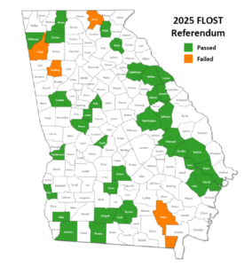 Map of Georgia FLOST referendums that passed and failed
